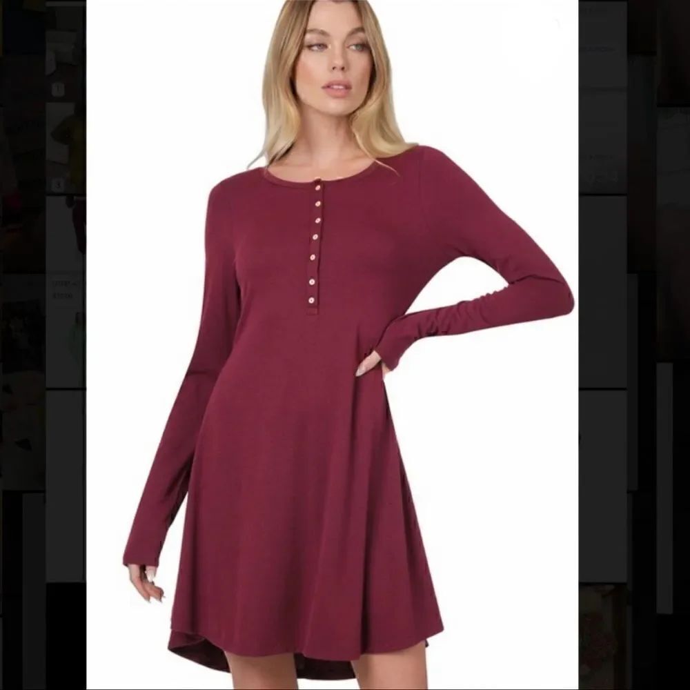 197. BURGUNDY LONG SLEEVE BUTTON DOWN DRESS